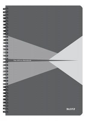 Spirálfüzet, A4, kockás, 90 lap, laminált karton borító, LEITZ "Office", szürke