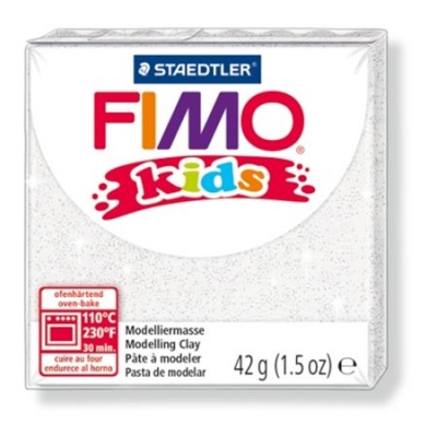 Gyurma, 42 g, égethető, FIMO "Kids", glitteres fehér