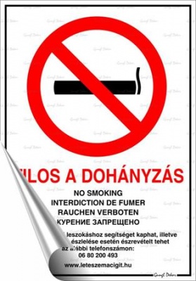 Információs matrica, 21x30 cm, "Tilos a dohányzás!"