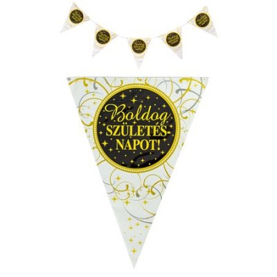 Zászló, 3,6 m, műanyag, "Boldog Szülinapot", elegáns