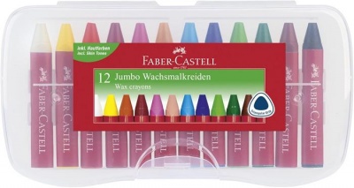 Zsírkréta, háromszögletű, FABER-CASTELL "Jumbo", 12 különböző szín