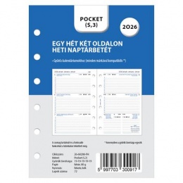 Kalendárium betét, tervező, heti, pocket (S) méret, FILOFAX, 2026